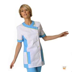 Blouse femme modéle Amelie Blanc et Azur Blouse femme modéle Amelie Blanc et Azur
